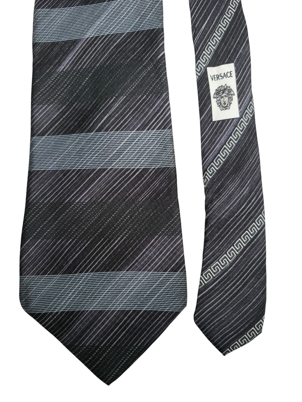 Gianni Versace 100% Silk Striped Black Gray Men's Designer Made in Italy Tie